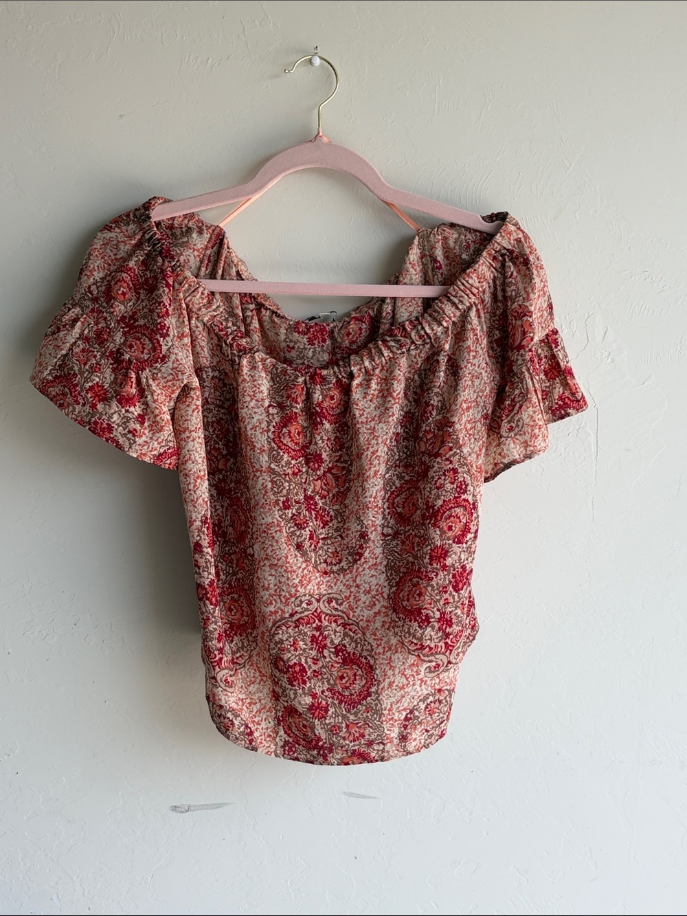 Madewell Womens Medium Paisley Puff Sleeve Silk Blouse Boho Flower